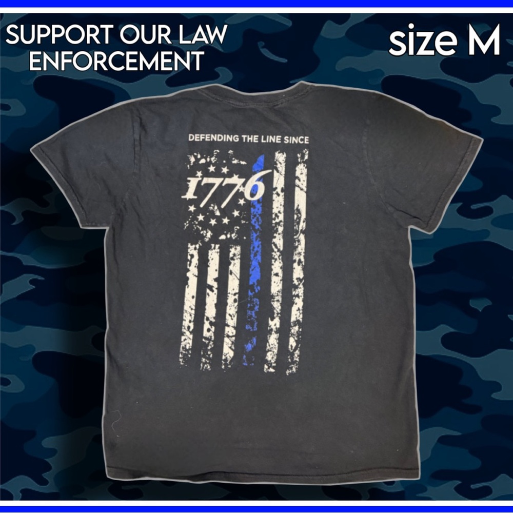 SUPPORT LAW ENFORCEMENT distressed navy short sleeve  graphic TSHIRT size M